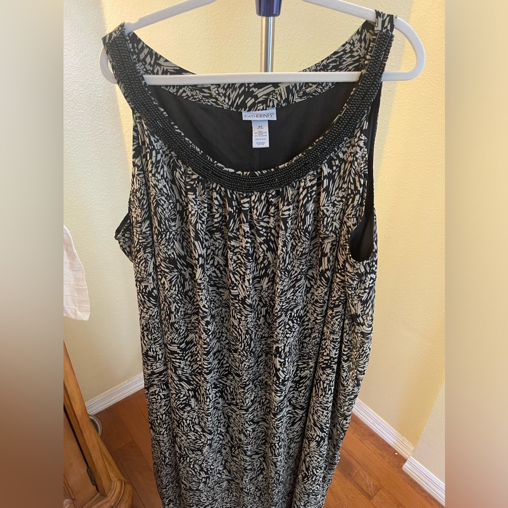Catherine’s – full length, black patterned dress